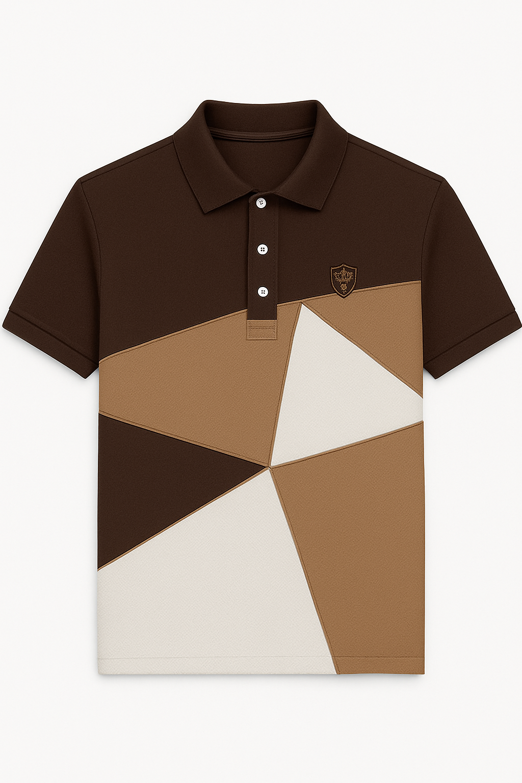 Brown Geometric Color Block Polo T-Shirt