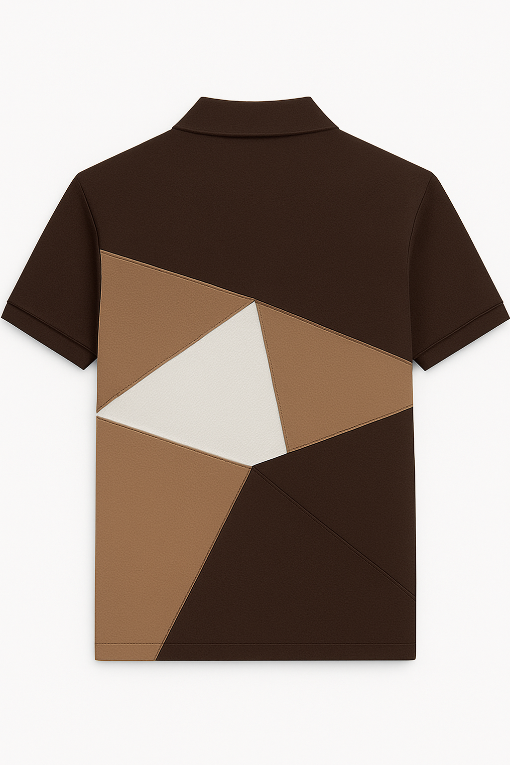 Brown Geometric Color Block Polo T-Shirt
