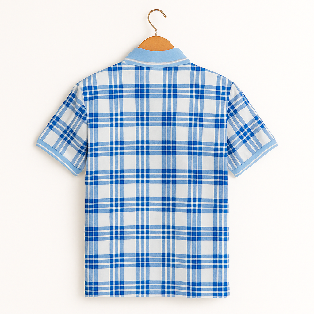 Light Blue & White Check Polo T-Shirt