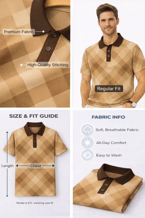 Brown & Mustard Check Polo T-Shirt