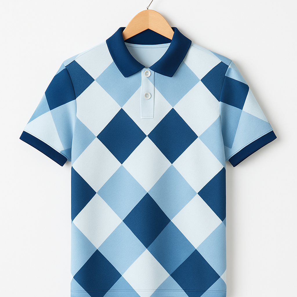 Blue Checkered Polo T-Shirt for Men