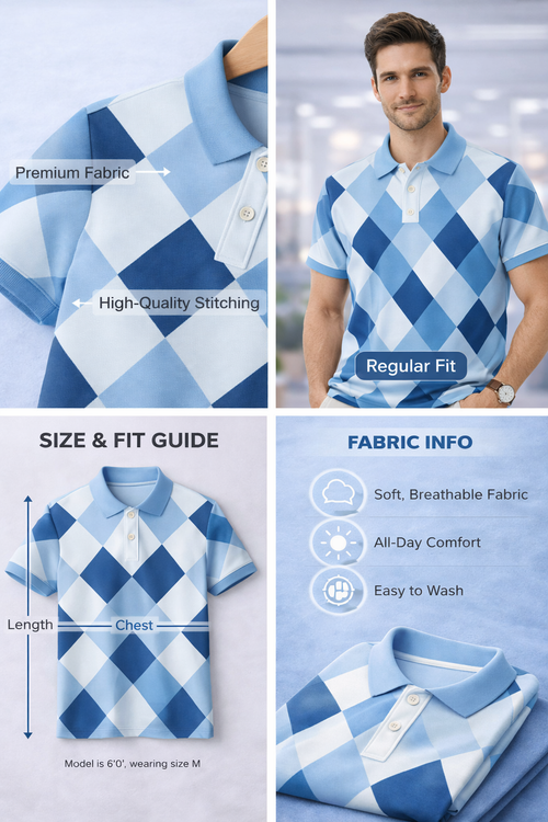 Blue Checkered Polo T-Shirt for Men
