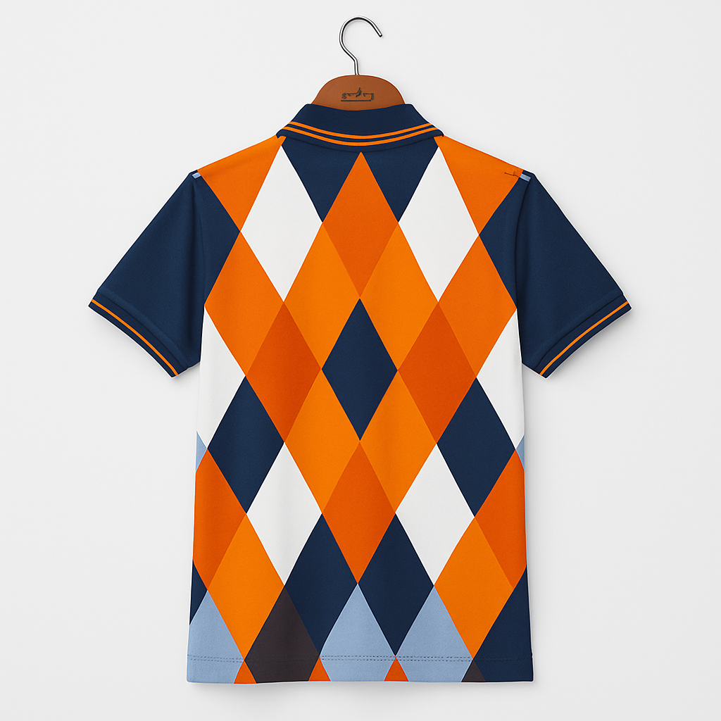 Orange and White Striped Polo T-Shirt - Image 4
