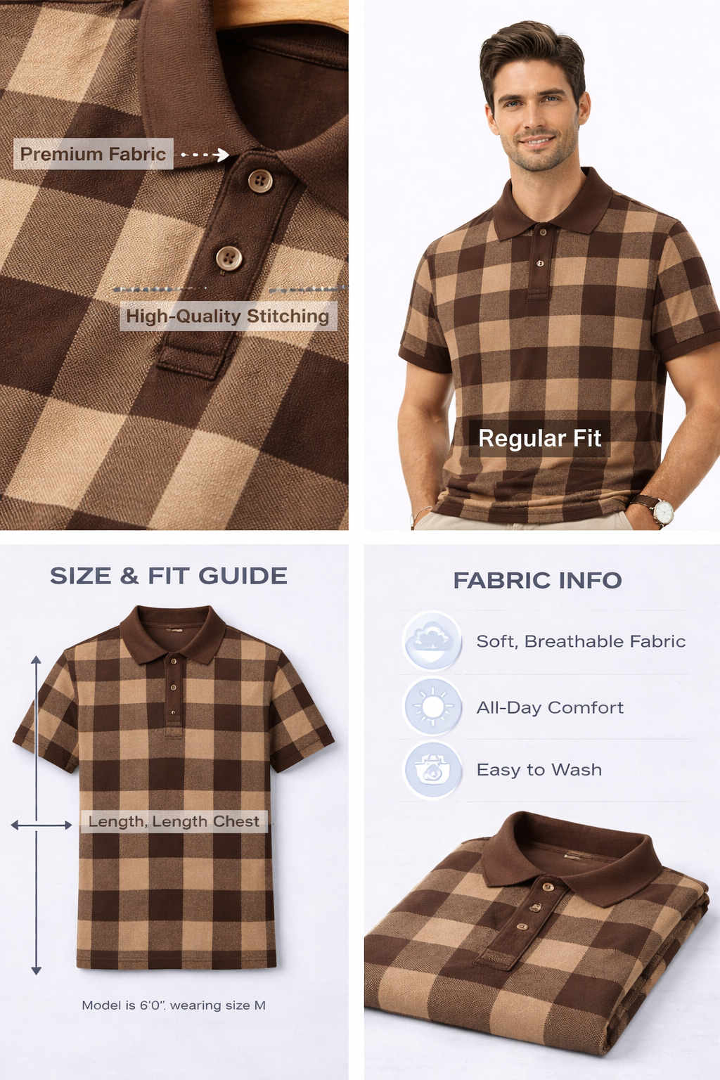 Brown and Mustard Striped Polo T-Shirt - Image 2