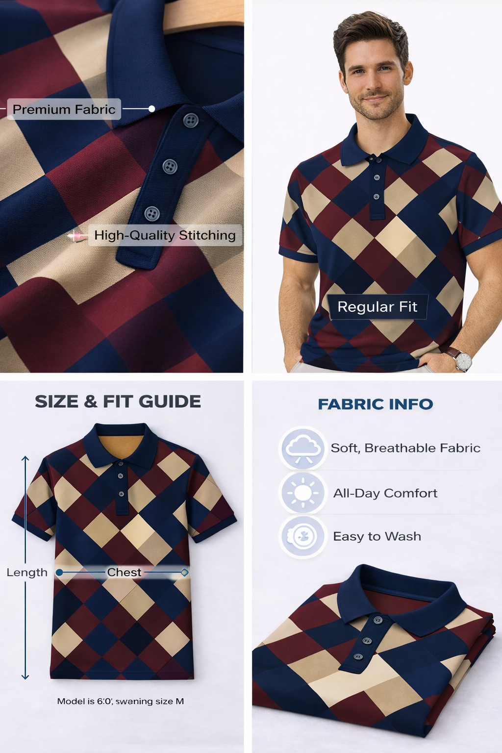 Wine and Brown Striped Polo T-Shirt - Image 2