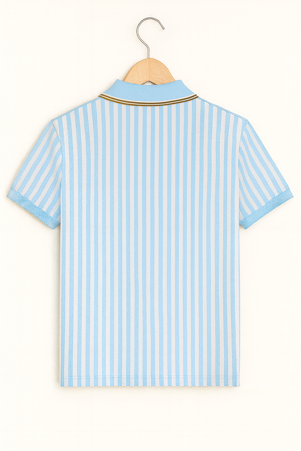 White and Blue Striped Polo T-Shirt - Image 3