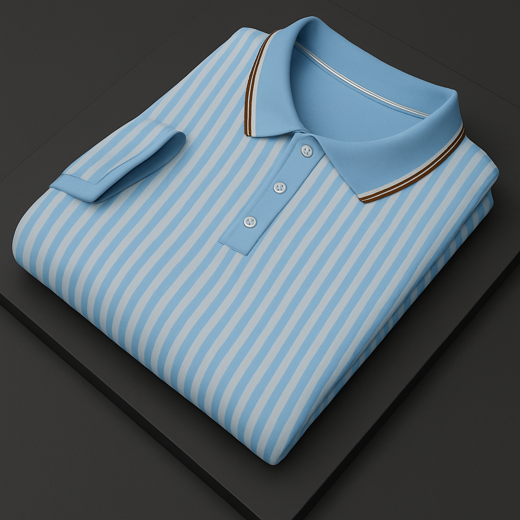 White and Blue Striped Polo T-Shirt