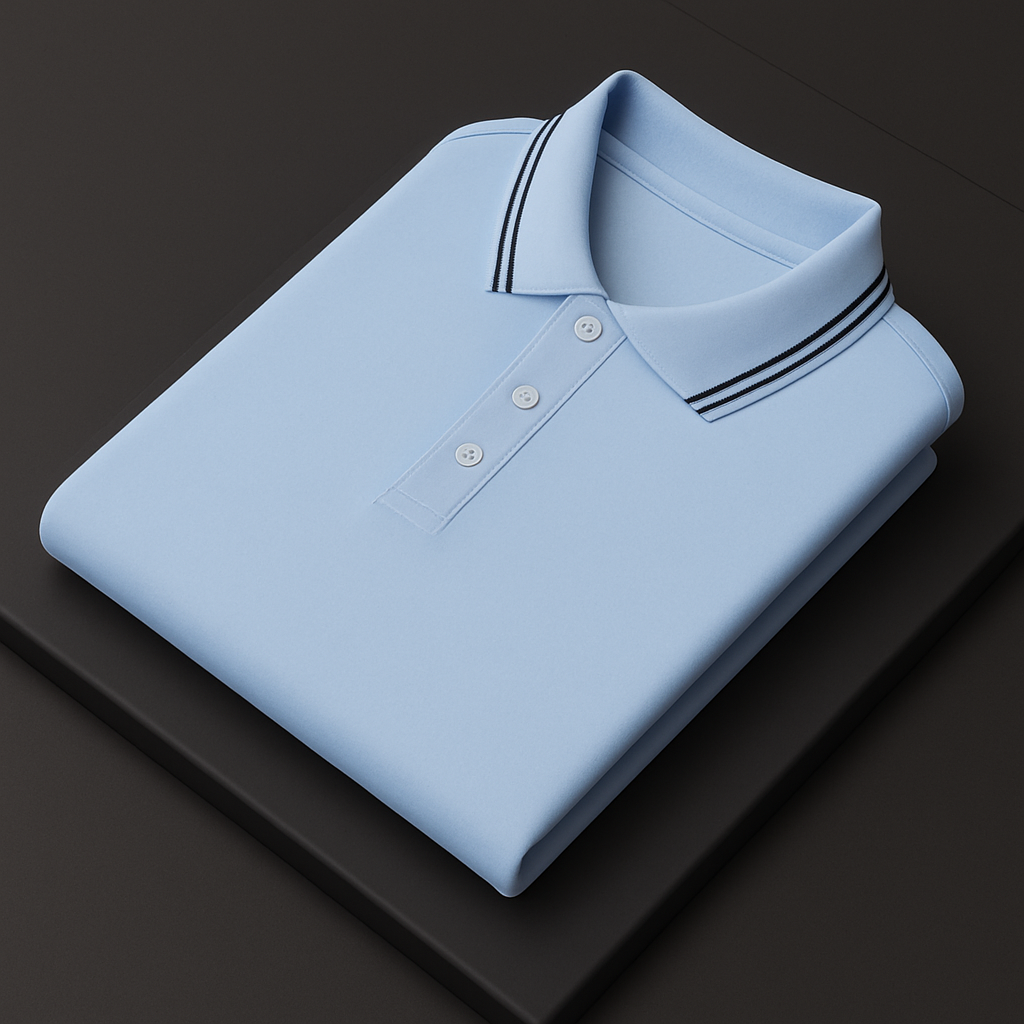 Sky Blue Striped Polo T-Shirt - Image 3