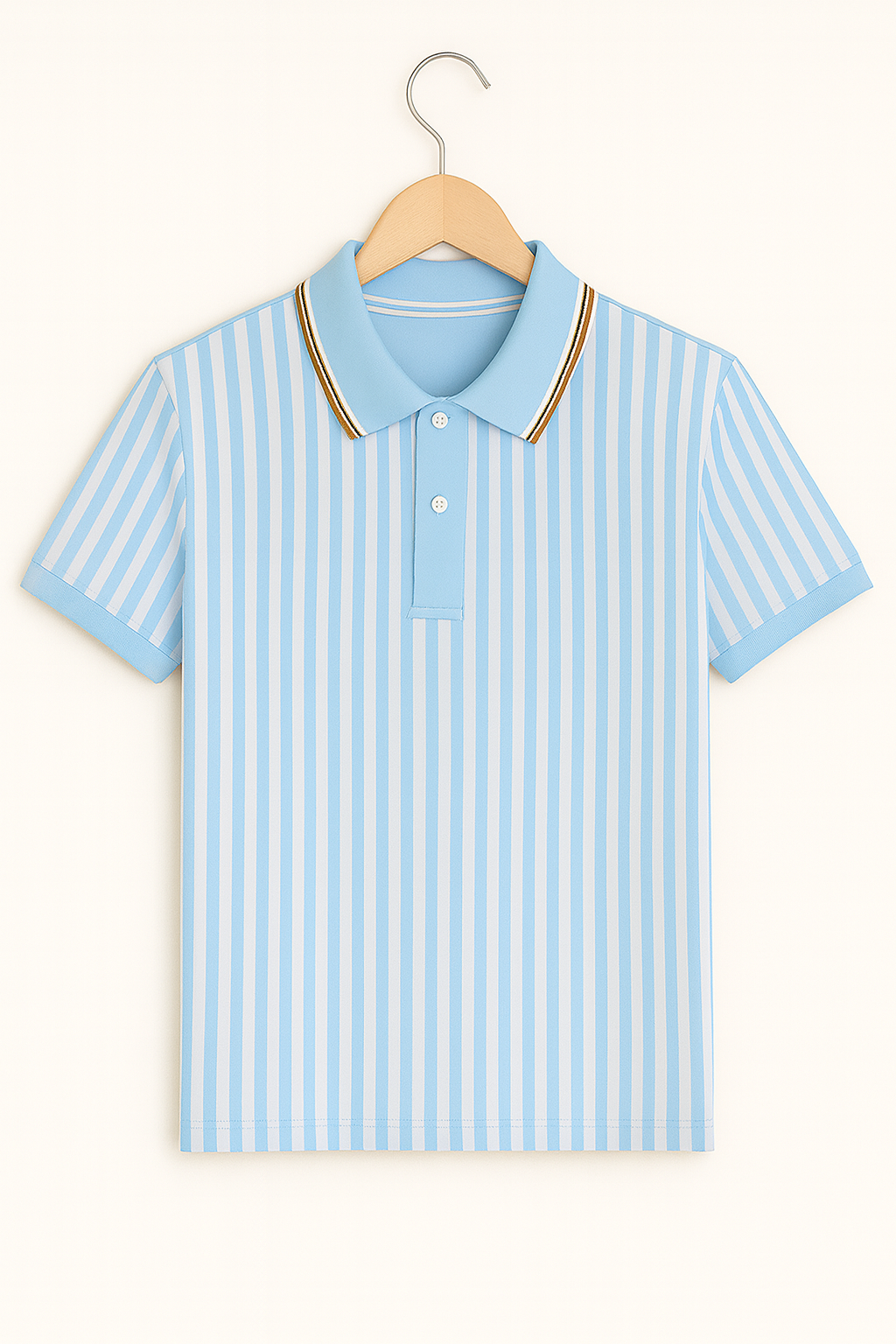 White and Blue Striped Polo T-Shirt - Image 2