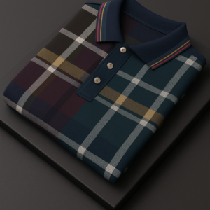 Maroon and Teal Striped Polo T-Shirt