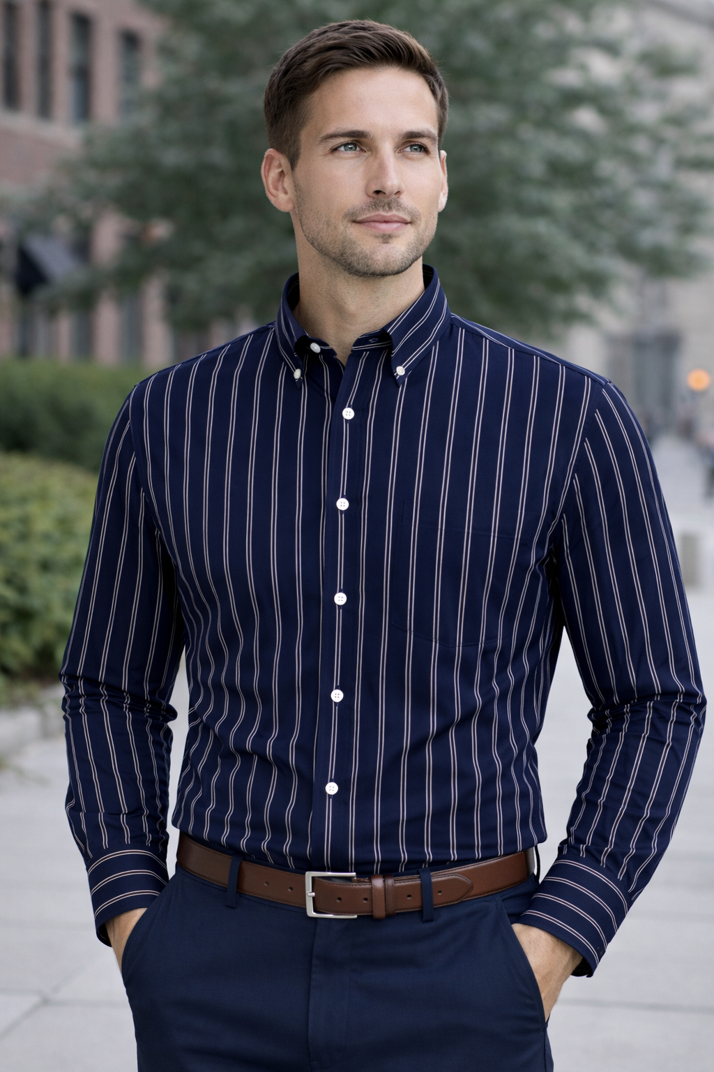 Navi Blue Pinstripe Formal Shirt - Image 3