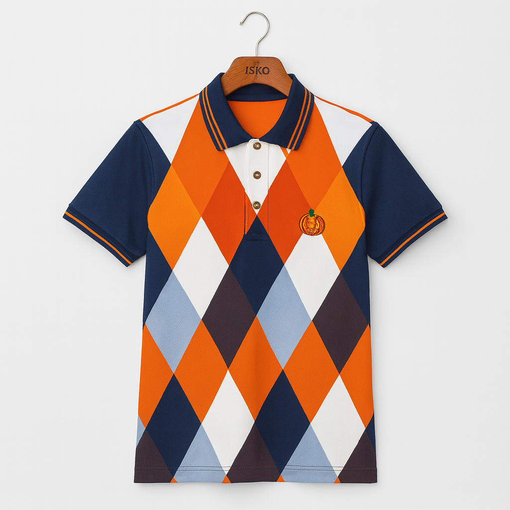 Orange and White Striped Polo T-Shirt - Image 3
