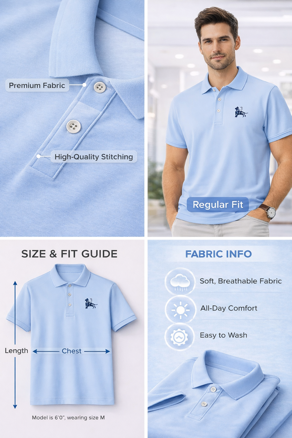 Sky Blue Striped Polo T-Shirt - Image 2