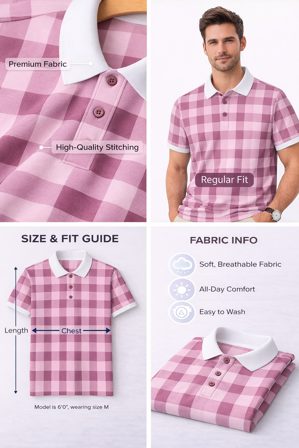 Peach and White Striped Polo T-Shirt - Image 2