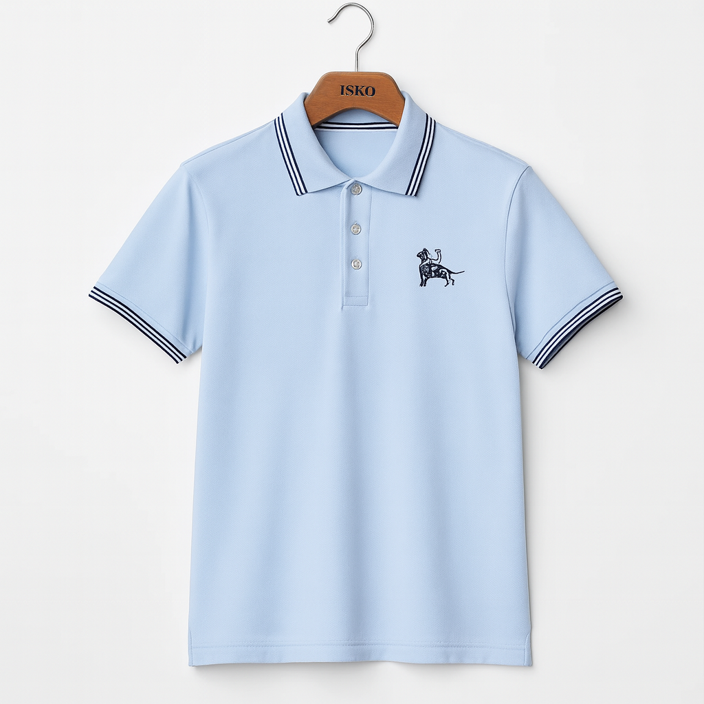 Sky Blue Striped Polo T-Shirt