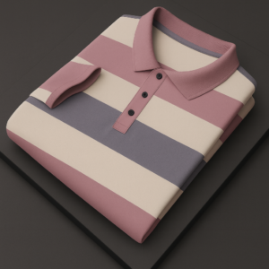 Peach and Grey Striped Polo T-Shirt